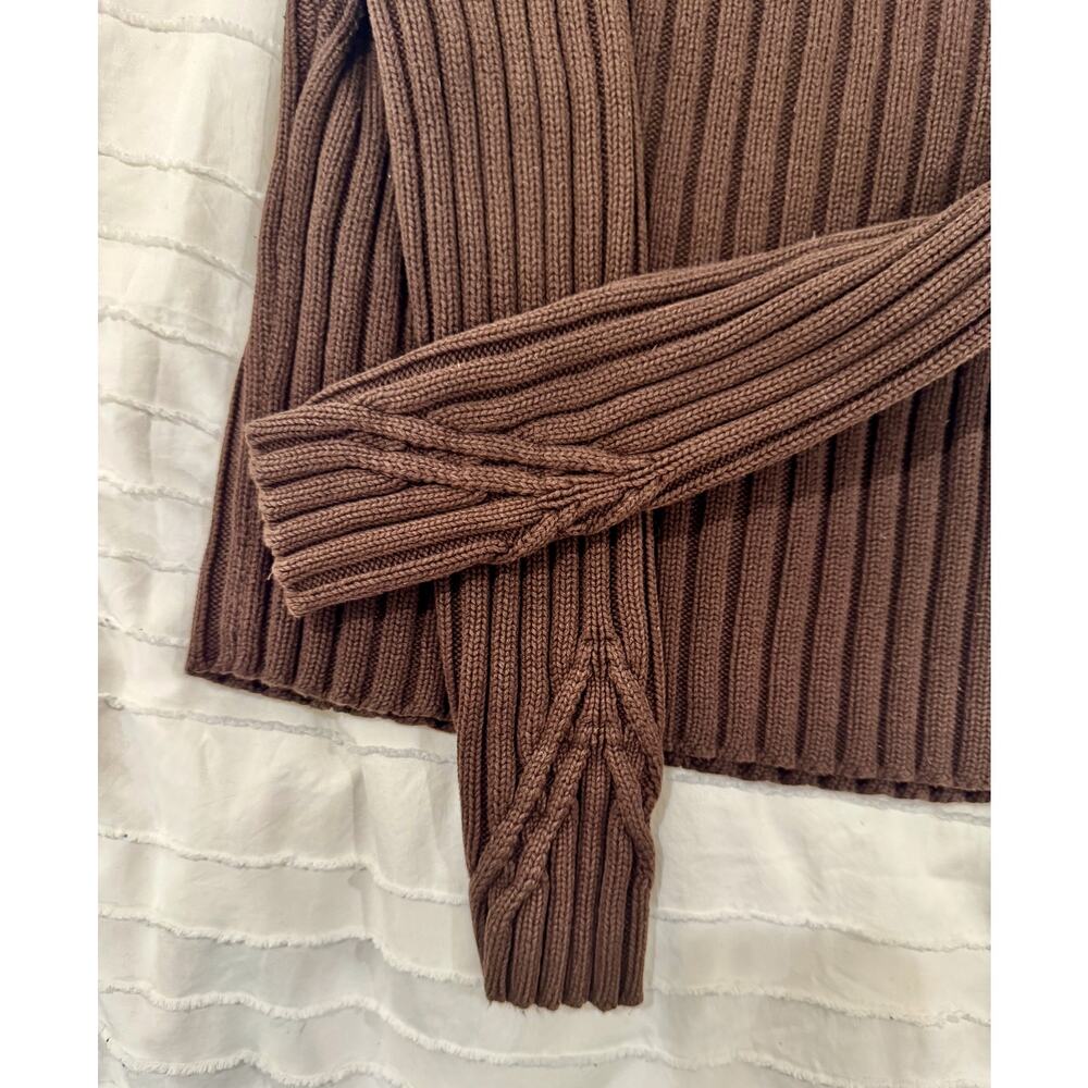 Ribbed Mock Neck Sweater Women's Small Brown Cotton Dark Academia Minimalist - Picture 8 of 16